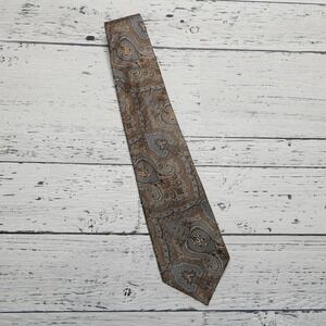 Mark Pendleton for Nordstrom Tie Mens‎ One Size Gray Gold Paisley 100% Silk